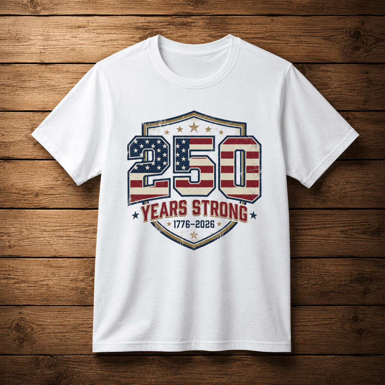 250 Years Strong Patriotic T-Shirt — 1776–2026 - PatriotDepot.com