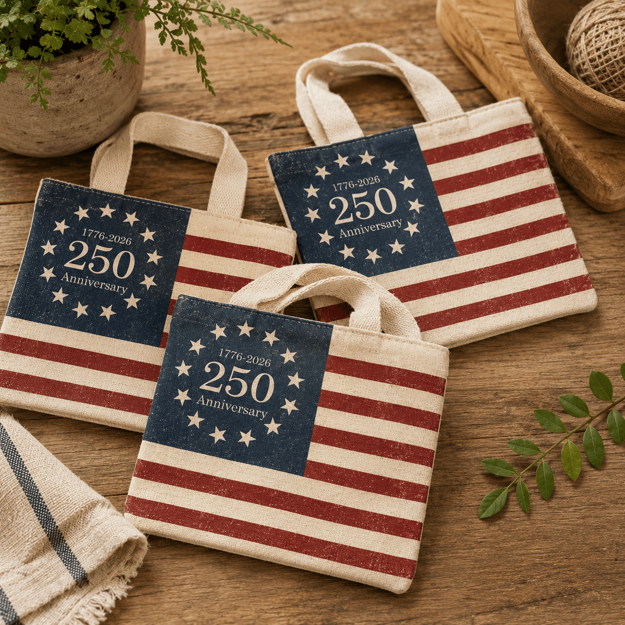 250th Anniversary of America Small Gift Tote (3 Pack) - PatriotDepot.com