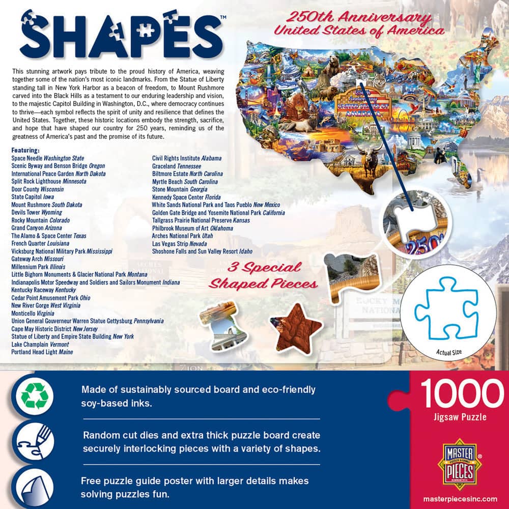 250th Anniversary United States of America 1000 Piece Shaped Jigsaw Puzzle - PatriotDepot.com