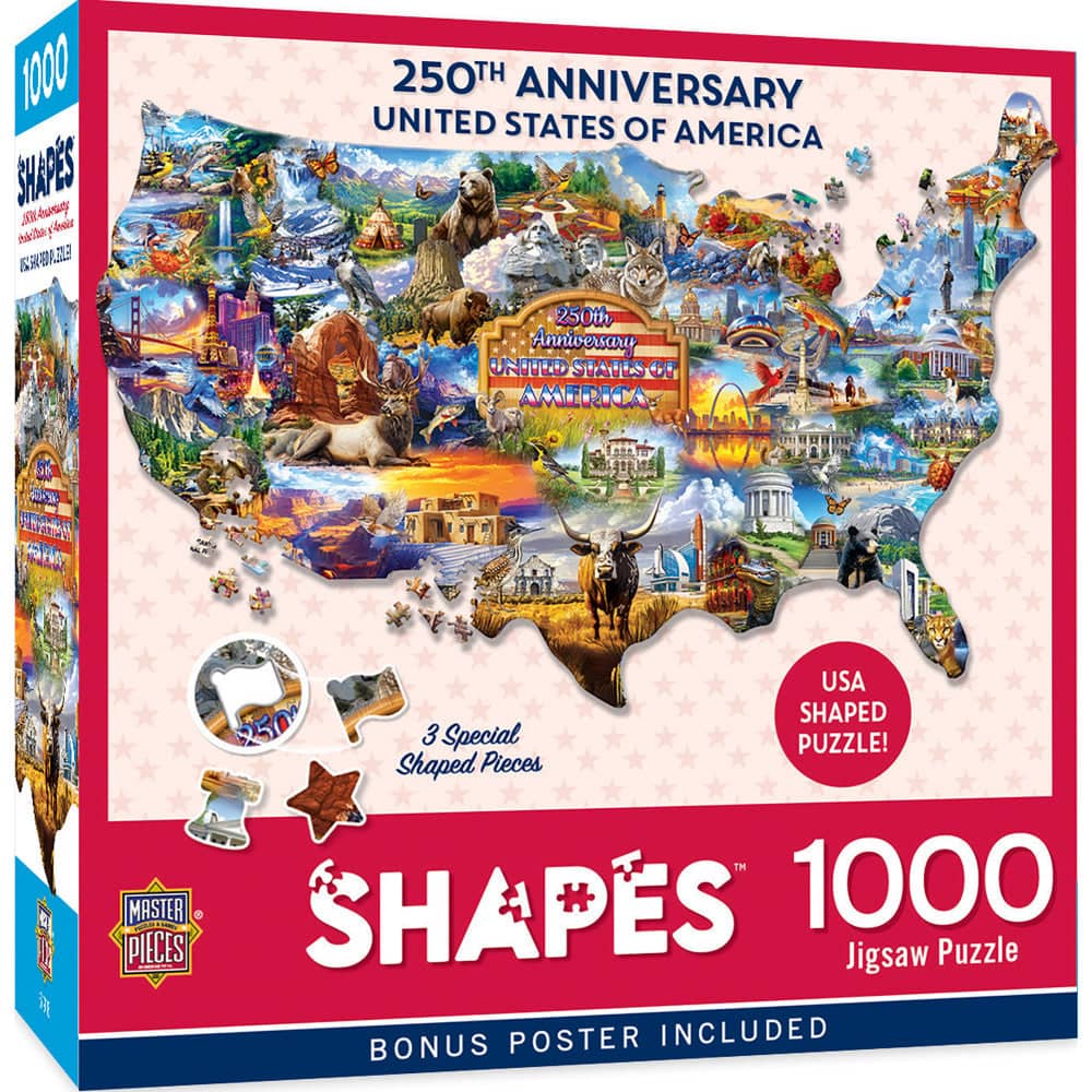 250th Anniversary United States of America 1000 Piece Shaped Jigsaw Puzzle - PatriotDepot.com