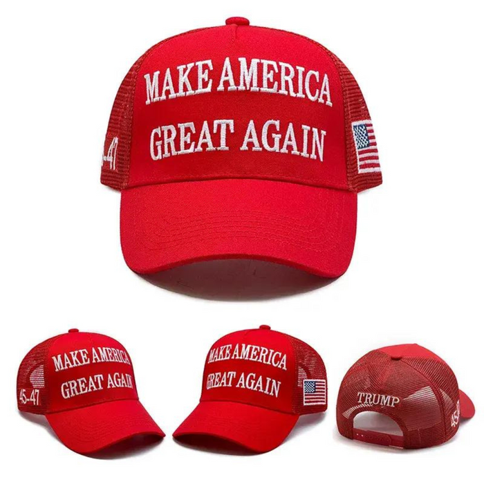 Premium Make America Great Again 45-47 Embroidered Trucker Hat (Red) 4 Sided Design