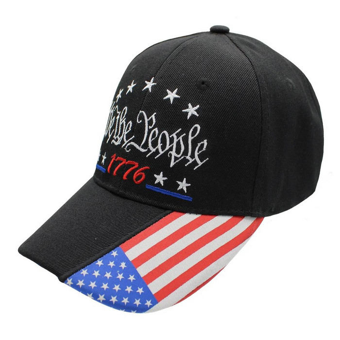 We the People 1776 (Stars & Stripes) Embroidered Hat w/Flag Bill (Black)