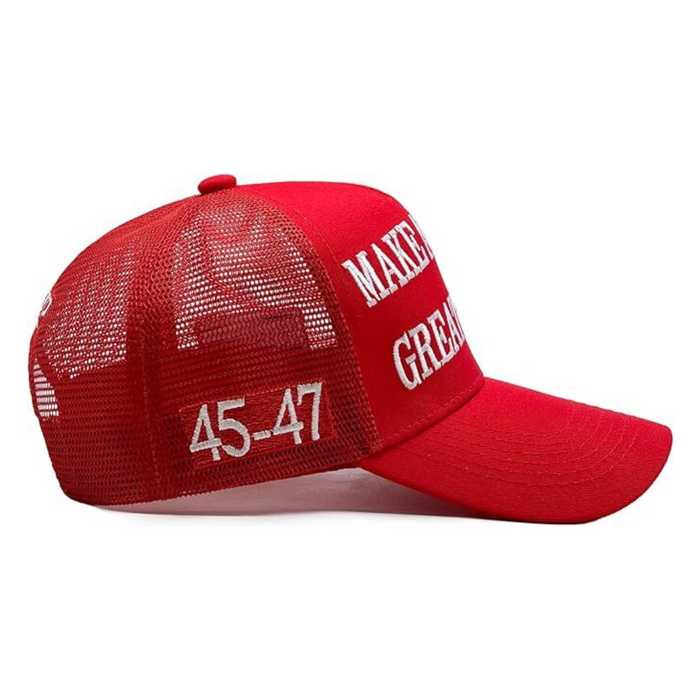 Premium Make America Great Again 45-47 Embroidered Trucker Hat (Red) 4 Sided Design