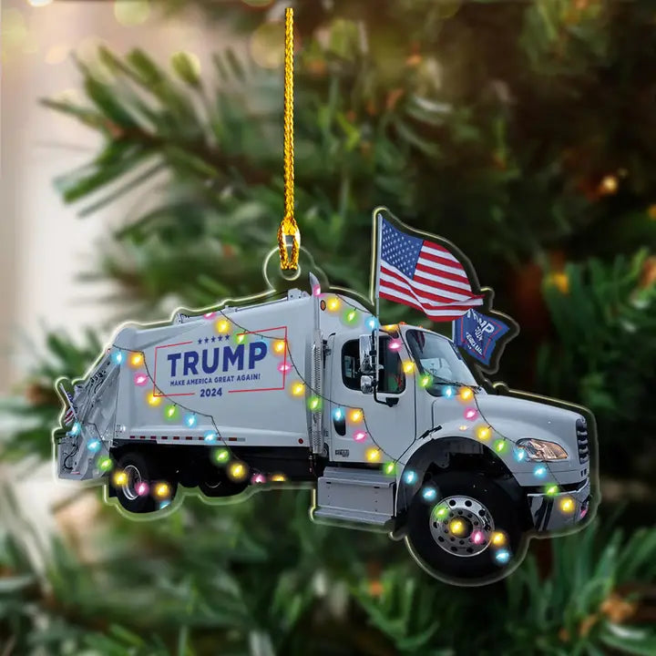 Trump MAGA 2024 Garbage Truck Acrylic Ornament — PatriotDepot.com