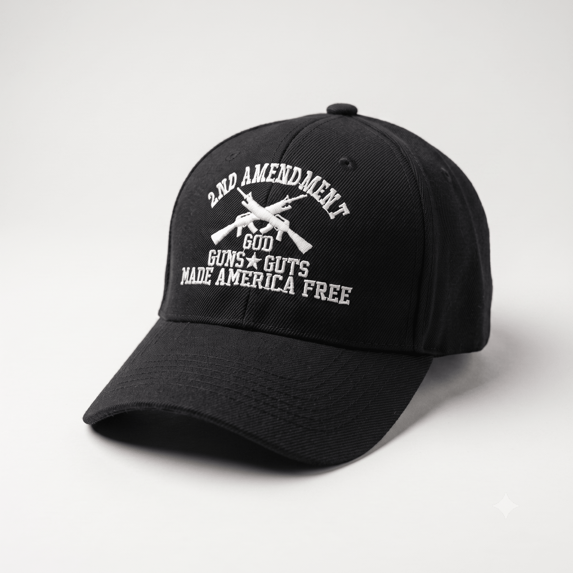 2nd Amendment – God, Guns & Guts Made America Free Hat (Black) - PatriotDepot.com