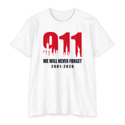 9/11 Memorial T-Shirt – "We Will Never Forget 2001–2026" 25th Anniversary Memorial