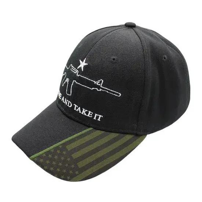 Come And Take It Custom Embroidered (Black/Olive) Hat w/Flag Bill