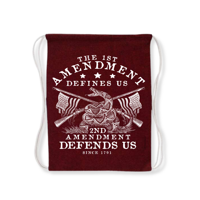 The 1st Amendment Defines Us. The 2nd Amendment Defends Us Drawstring Bag (3 Colors)