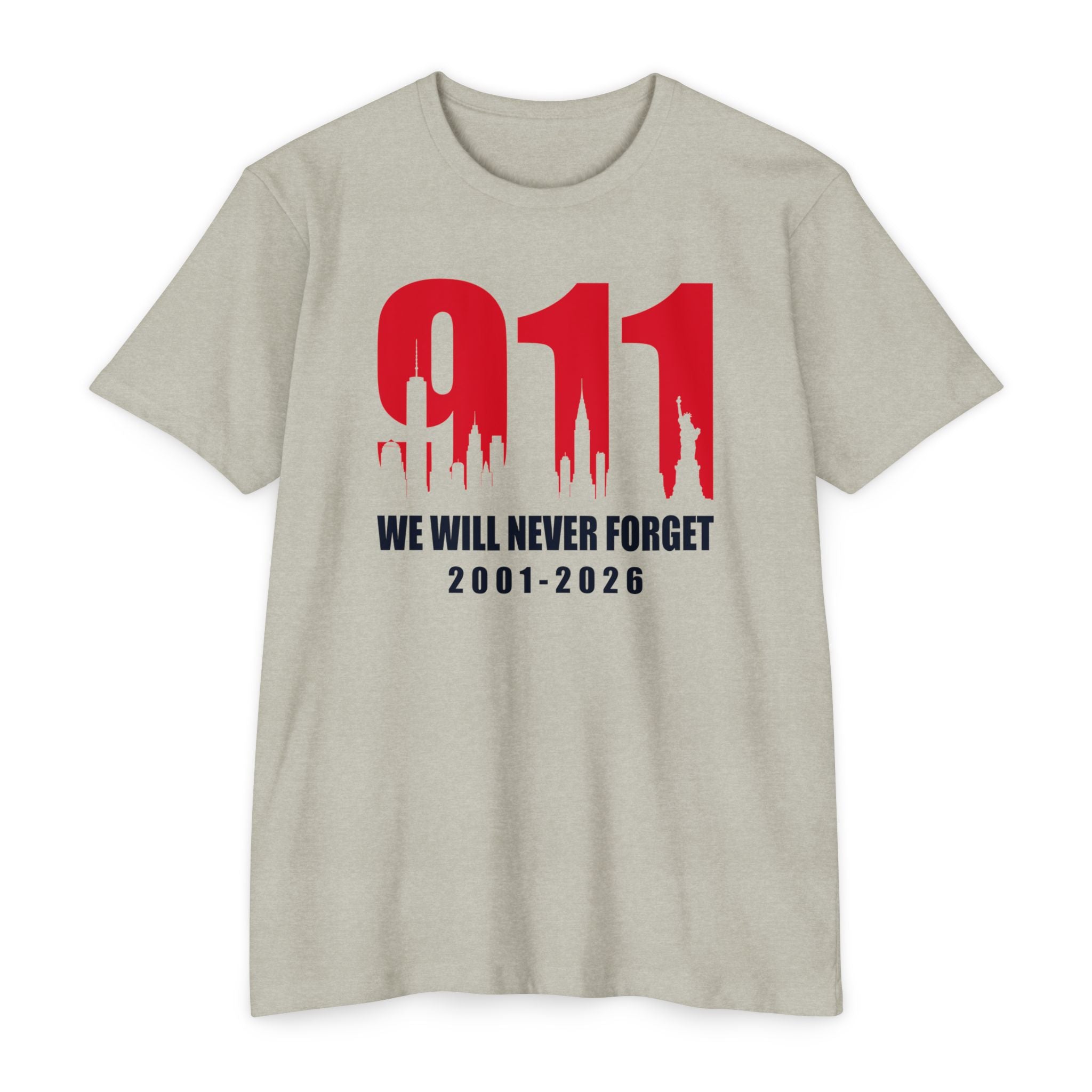 9/11 Memorial T-Shirt – "We Will Never Forget 2001–2026" 25th Anniversary Memorial