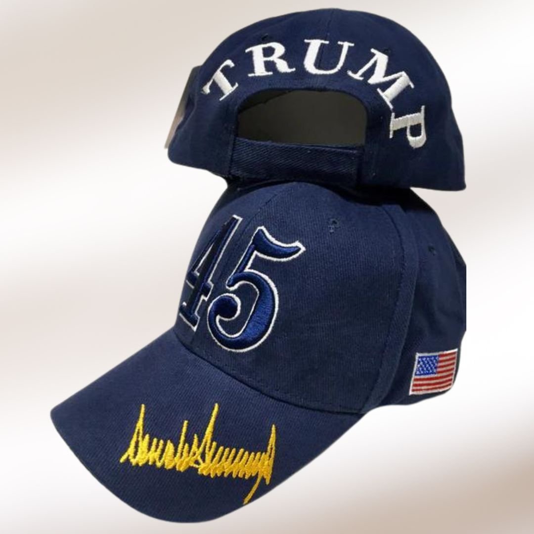 45 Trump Signature 3D Premium Embroidered Hat (Navy) - PatriotDepot.com
