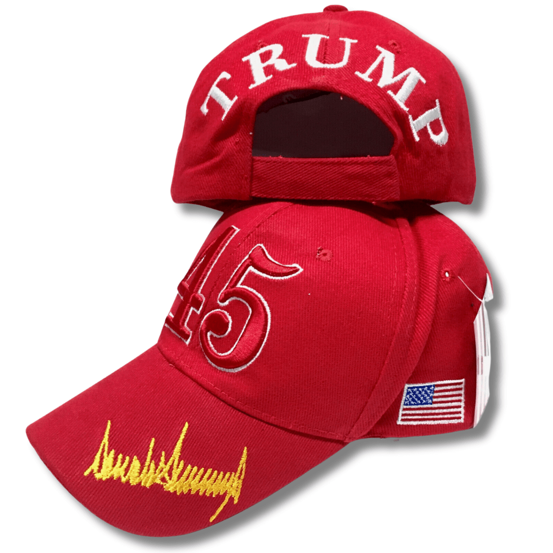 45 Trump Signature 3D Premium Embroidered Hat (Red) - PatriotDepot.com