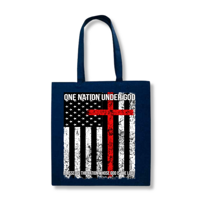 One Nation Under God. Blessed is the Nation Whose God is the Lord Tote Bag (3 Colors)