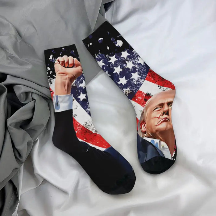 Trump Fight Fist Patriotic Knit Socks