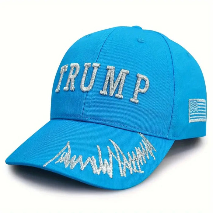 Trump 45-47 Signature Hat w/Silver Thread (3 Sided Design) Torquoise