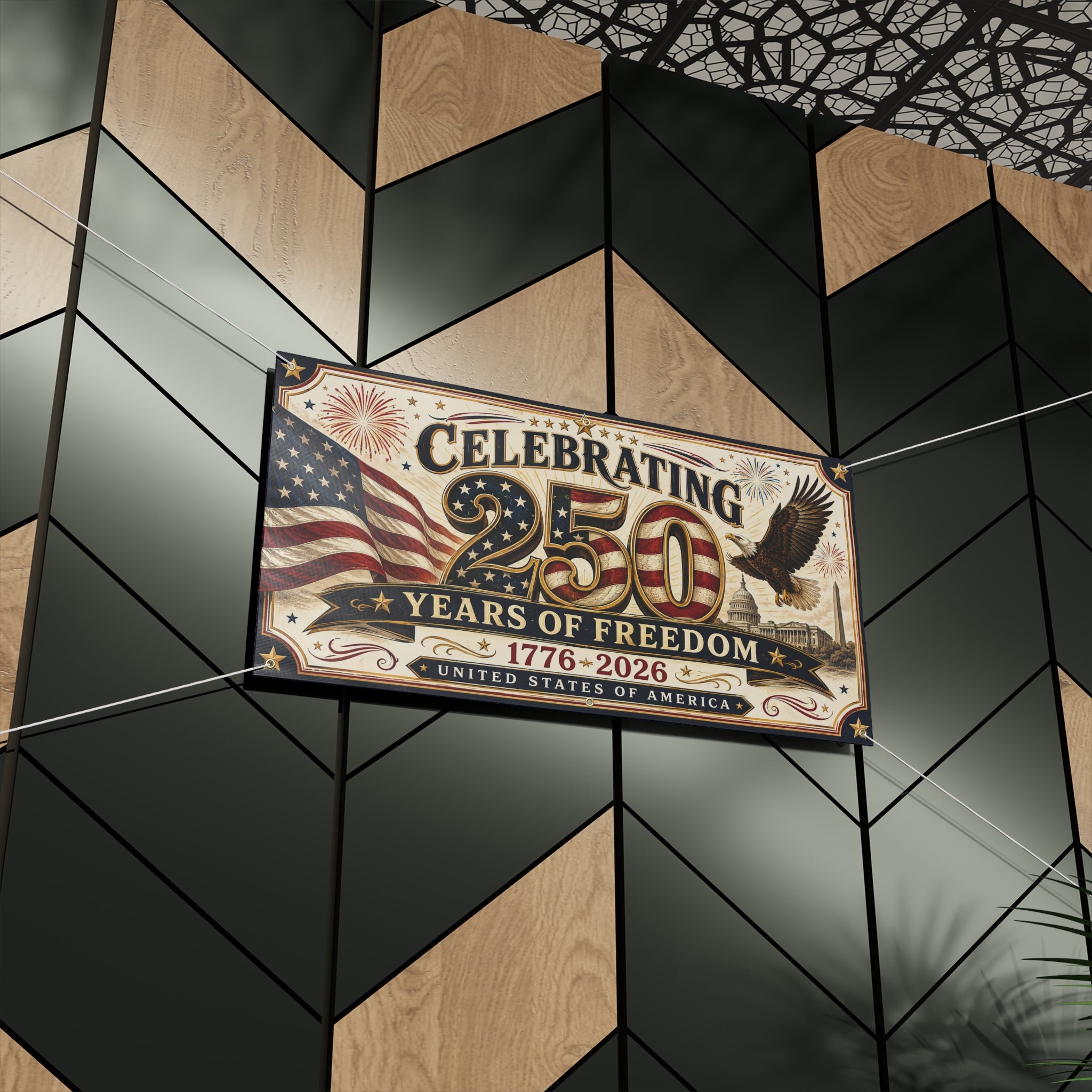 250 Years of Freedom Matte Banner — 1776–2026 Patriotic Anniversary Celebration
