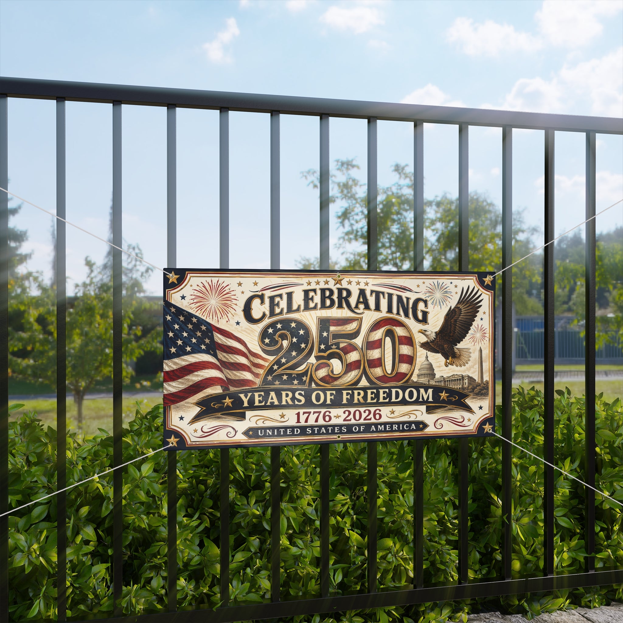 250 Years of Freedom Matte Banner — 1776–2026 Patriotic Anniversary Celebration
