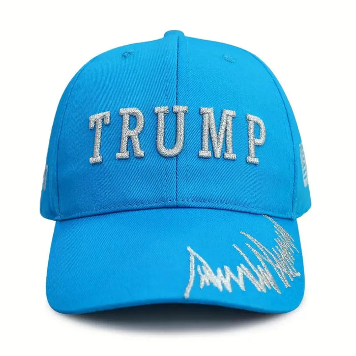 Trump 45-47 Signature Hat w/Silver Thread (3 Sided Design) Torquoise