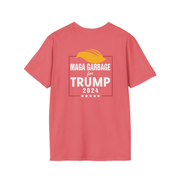 Garbage Team MAGA Garbage for Trump 2024 T-Shirt (Front/Back Swoop Design)