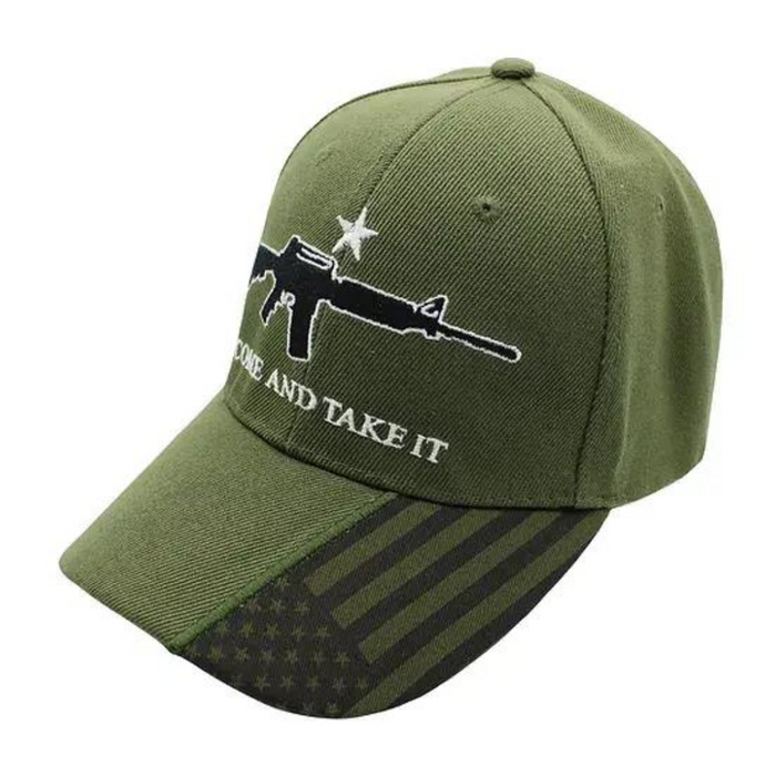 Come And Take It Custom Embroidered (Olive/Black) Hat w/Flag Bill