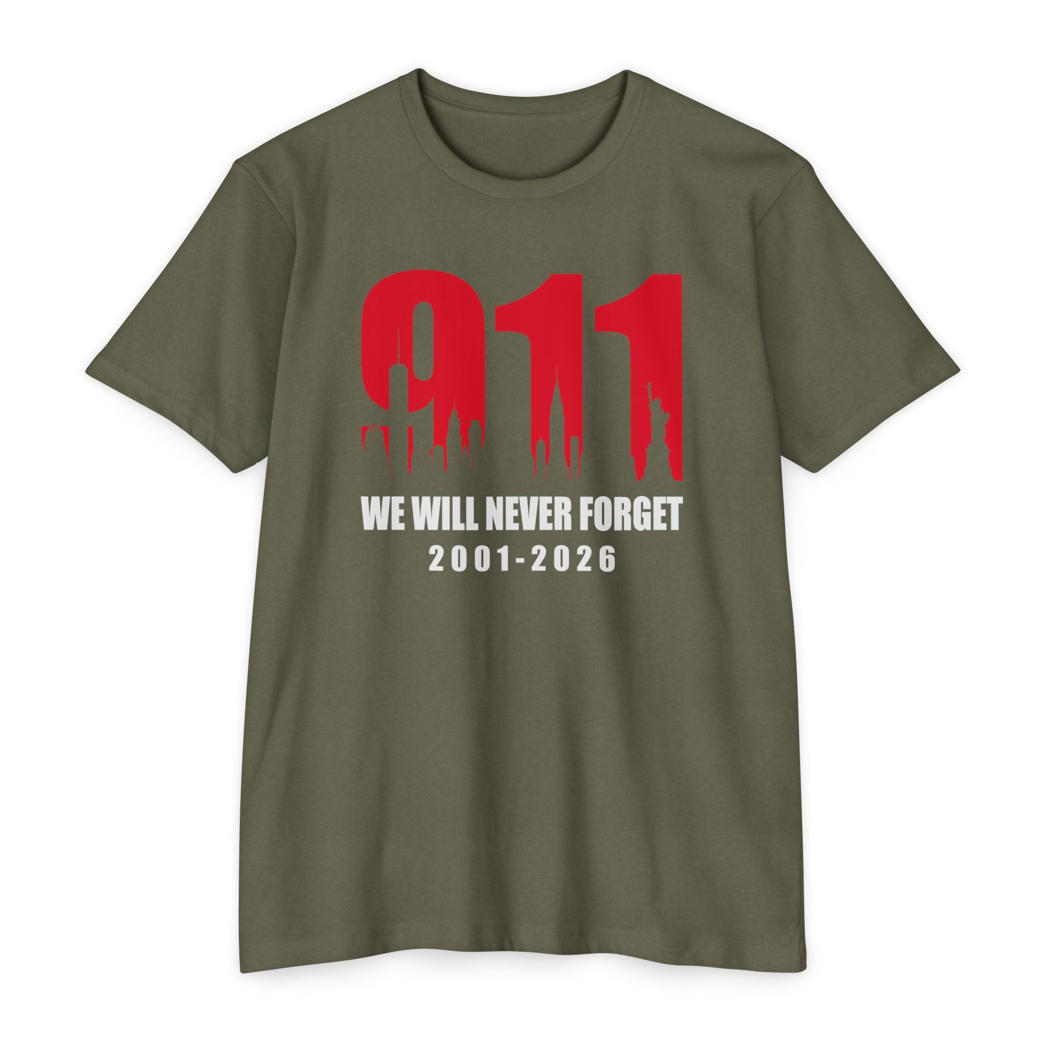 9/11 We Will Never Forget T-Shirt — 2001-2026 | 25th Anniversary Memorial