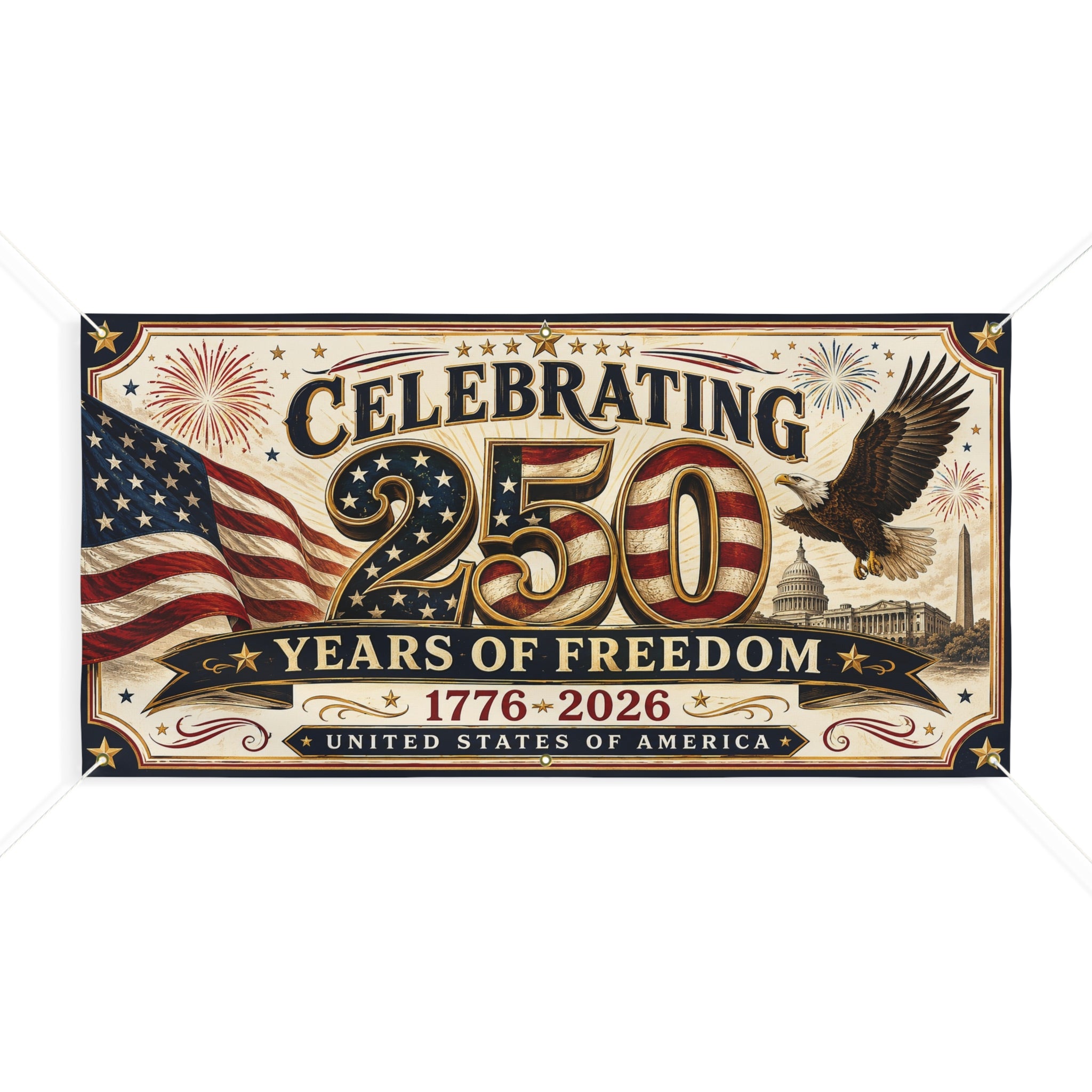 250 Years of Freedom Matte Banner — 1776–2026 Patriotic Anniversary Celebration