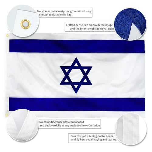 Premium Embroidered Star Israel Flag – 3′ × 5′ Heavy-Duty Nylon