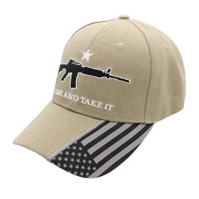 Come And Take It Custom Embroidered (Khaki/Black) Hat w/Flag Bill