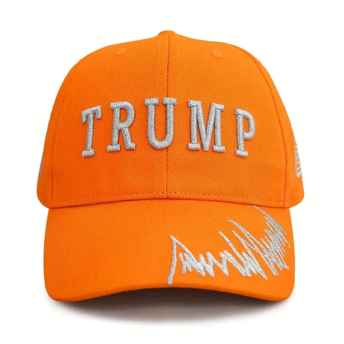 Trump 45-47 Signature Hat w/Silver Thread (3 Sided Design) Tangerine