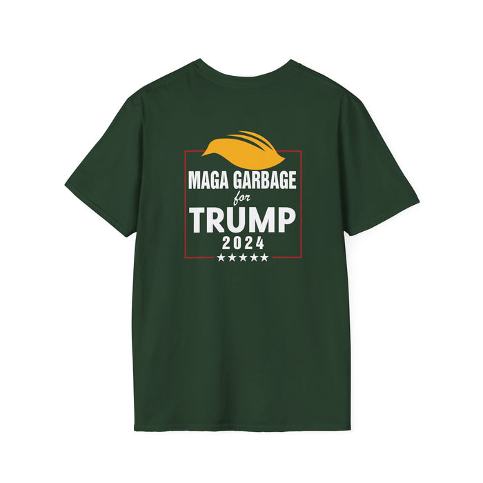 Garbage Team MAGA Garbage for Trump 2024 T-Shirt (Front/Back Swoop Design)