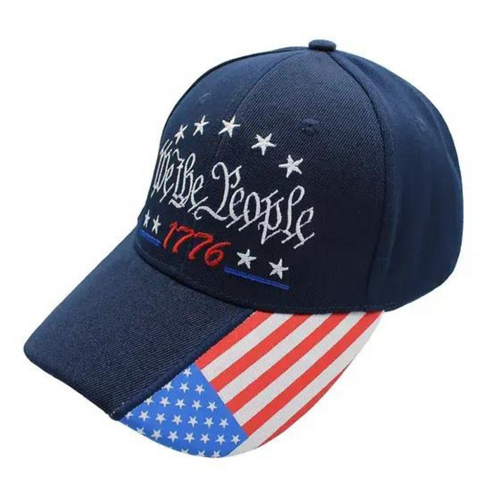 We the People 1776 (Stars & Stripes) Embroidered Hat w/Flag Bill (Navy)