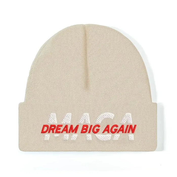 MAGA Dream Big Again Embroidered Knit Beanie (Khaki)