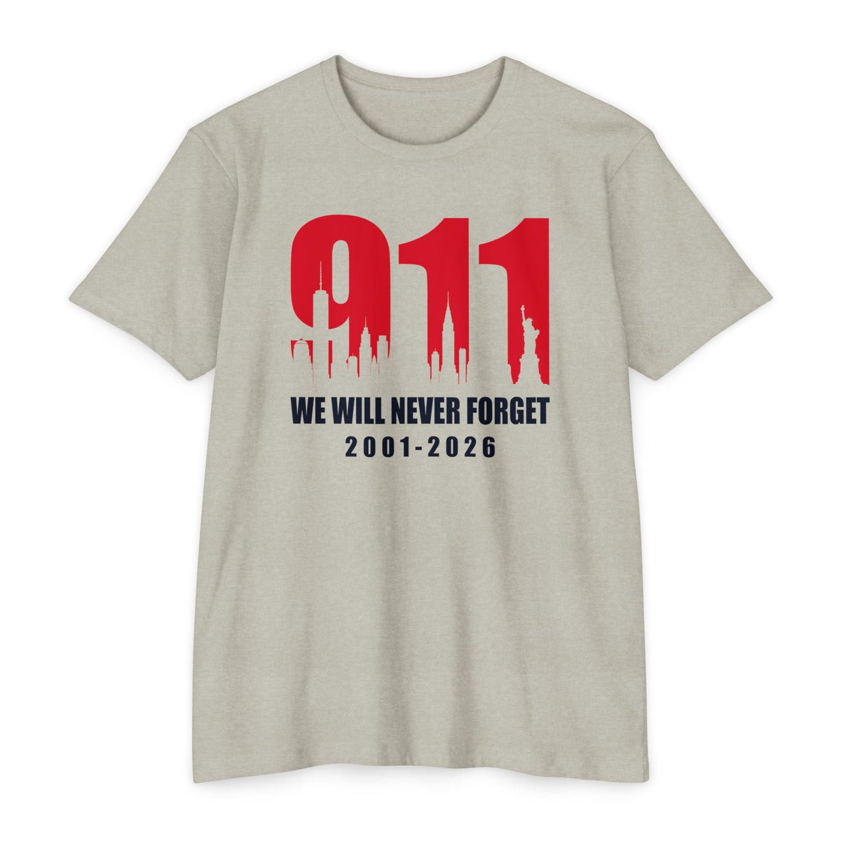9/11 Memorial T-Shirt – "We Will Never Forget 2001–2026" 25th Anniversary Memorial - PatriotDepot.com