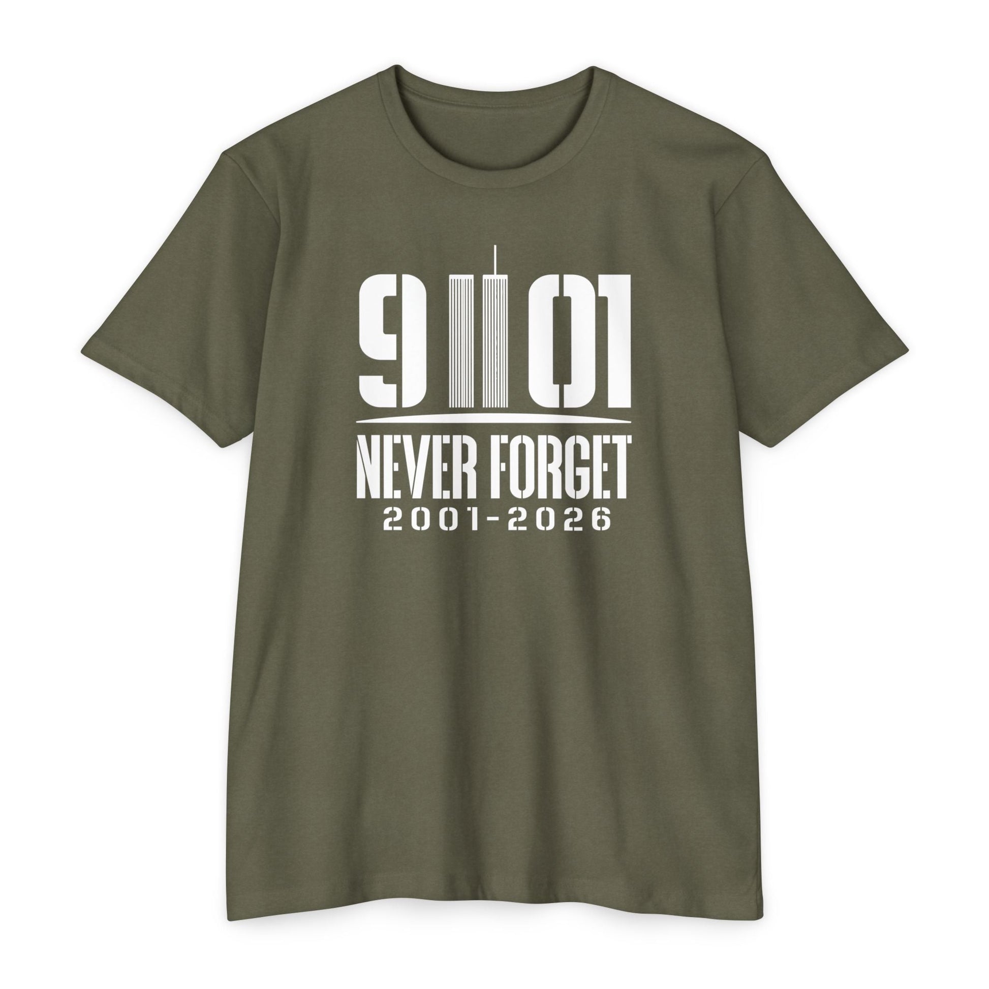 9/11 Never Forget T-Shirt — 2001–2026 25th Anniverary Memorial - PatriotDepot.com