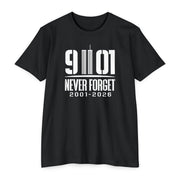 9/11 Never Forget T-Shirt — 2001–2026 25th Anniverary Memorial - PatriotDepot.com