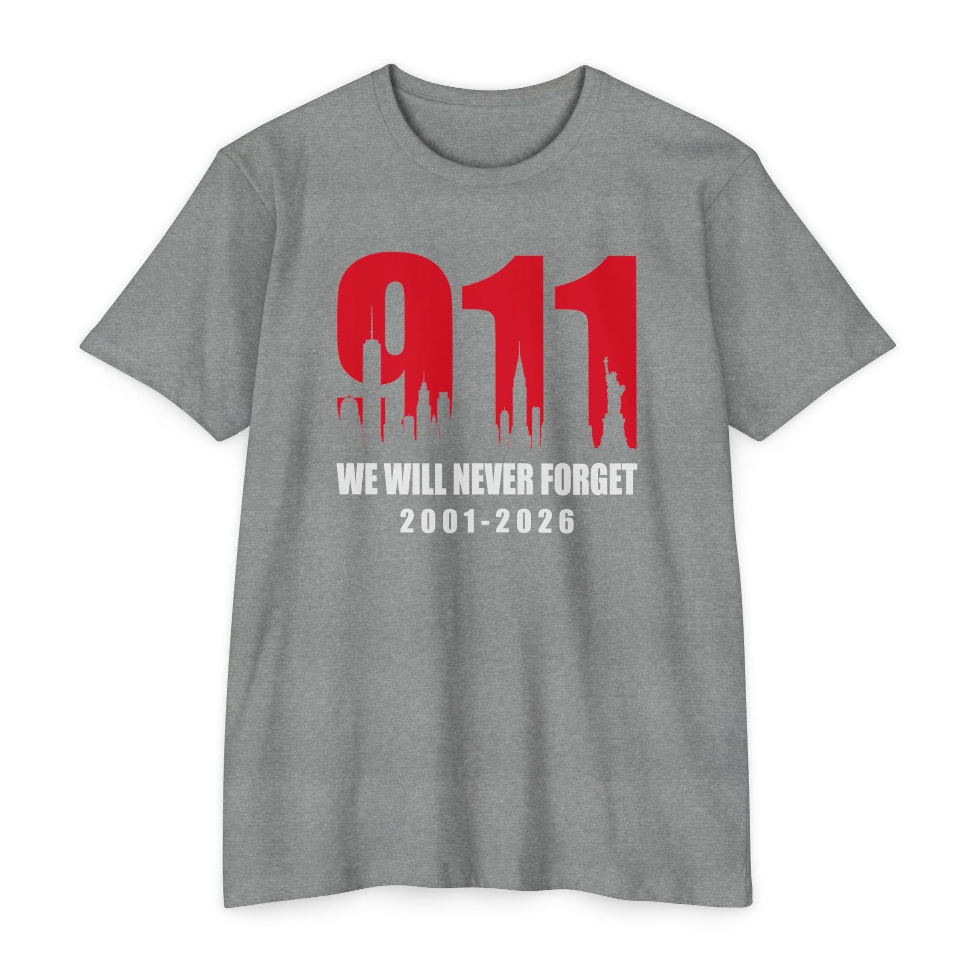 9/11 We Will Never Forget T-Shirt — 2001-2026 | 25th Anniversary Memorial - PatriotDepot.com