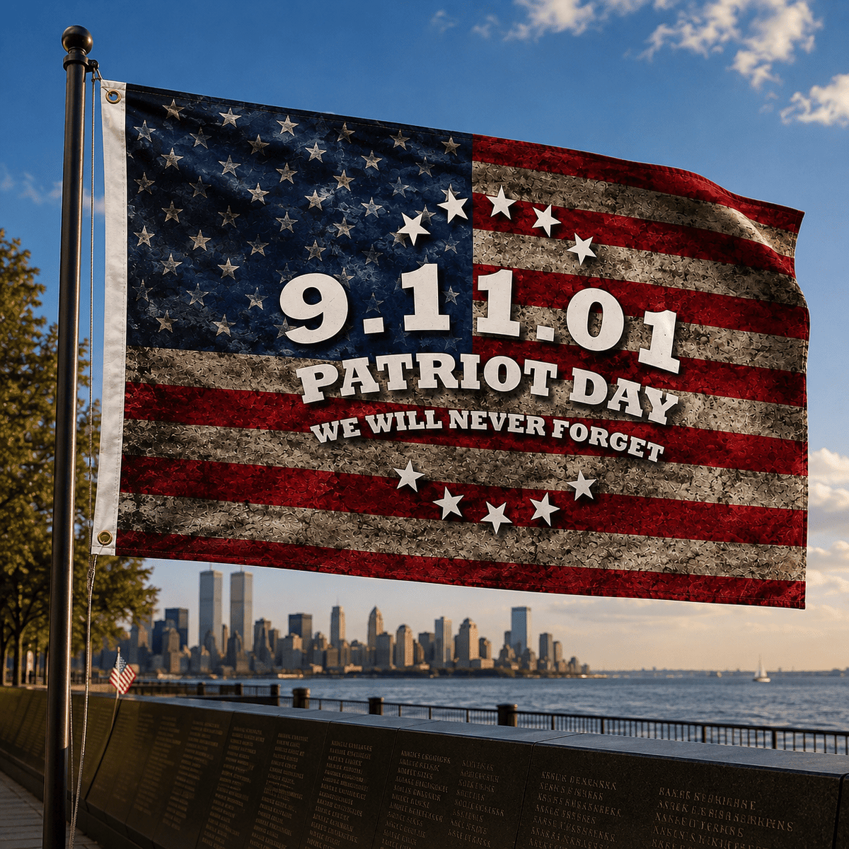 9.11.01 Patriot Day “We Will Never Forget” American Flag - PatriotDepot.com