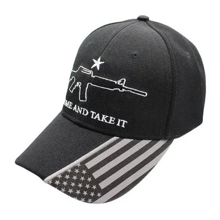 Come And Take It Custom Embroidered (Black/Grey) Hat w/Flag Bill