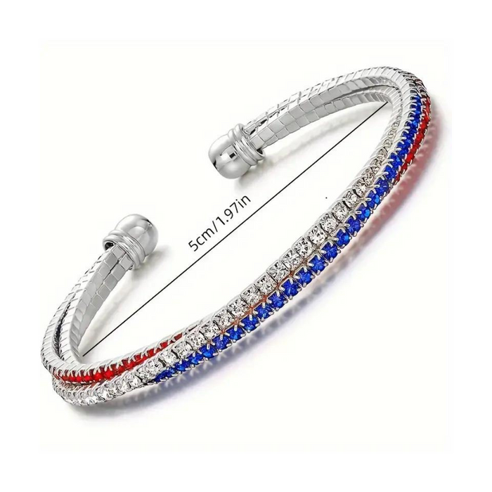 Red, White, and Blue Silver Bangle Bracelet