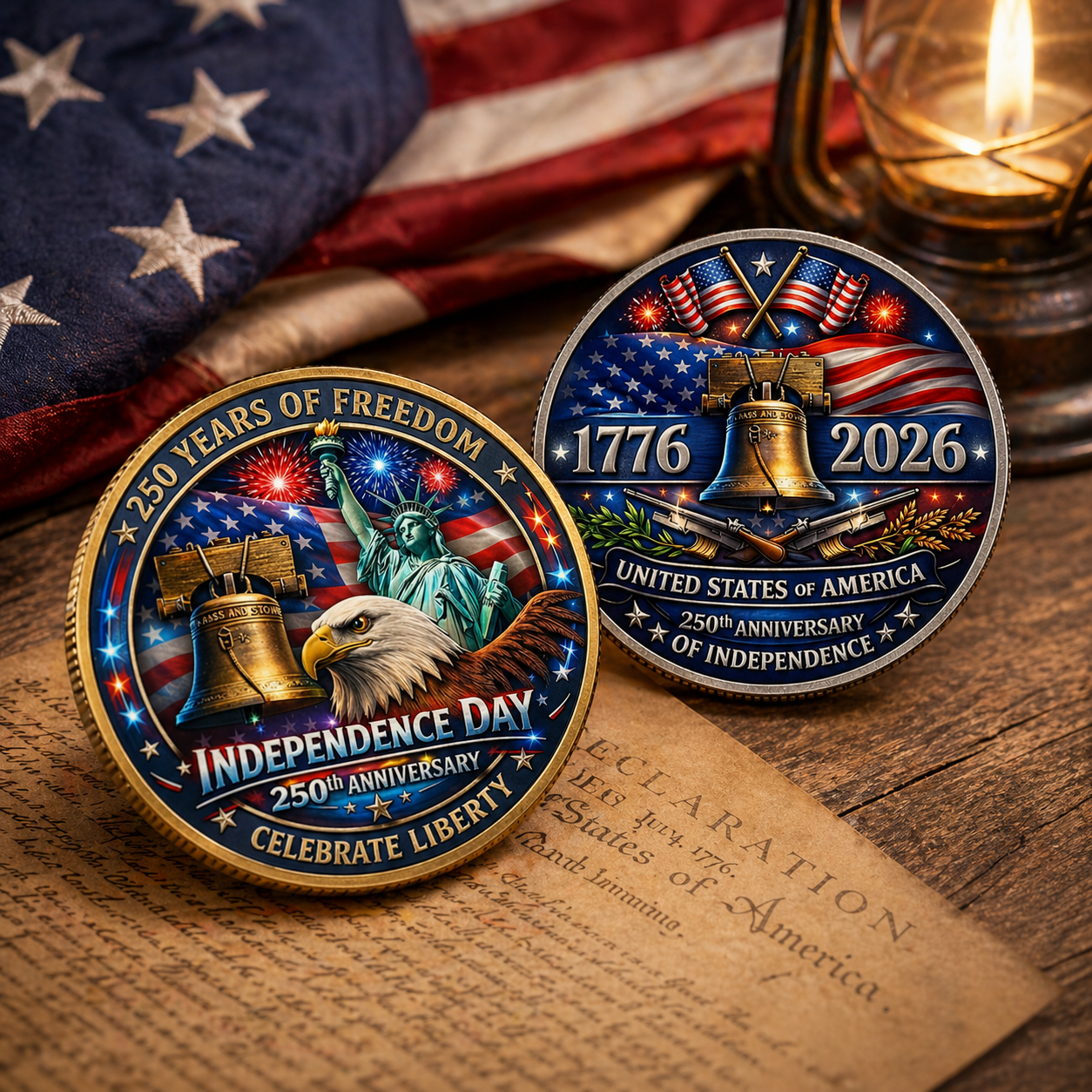 America’s 250th Anniversary Liberty Bell & Eagle Commemorative Coin (1776–2026) – Dual-Sided Patriotic Edition 2D