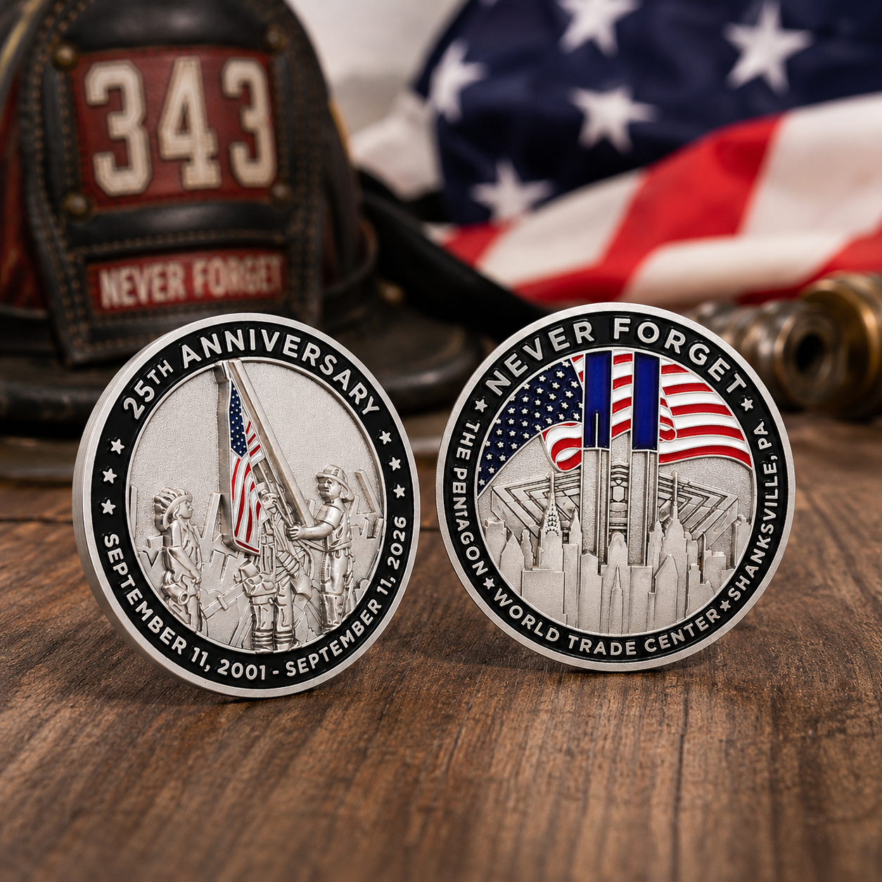 September 11 Never Forget 25th Anniversary Challenge Coin | Courage & Remembrance Edition | 2001–2026