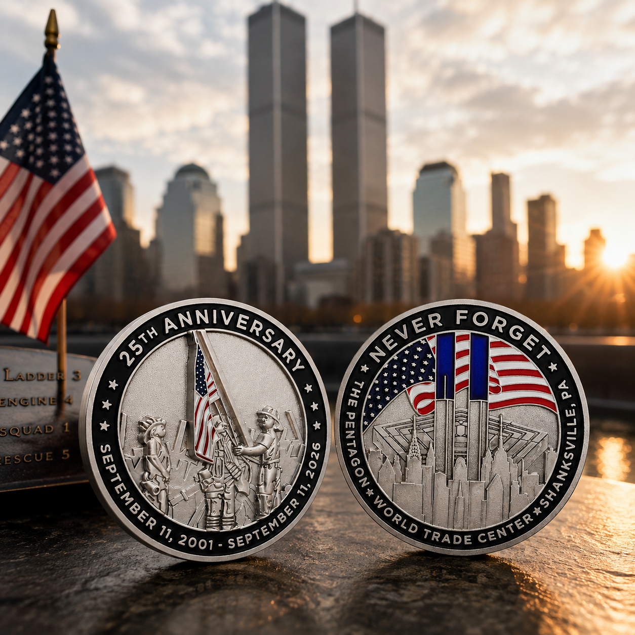 September 11 Never Forget 25th Anniversary Challenge Coin | Courage & Remembrance Edition | 2001–2026