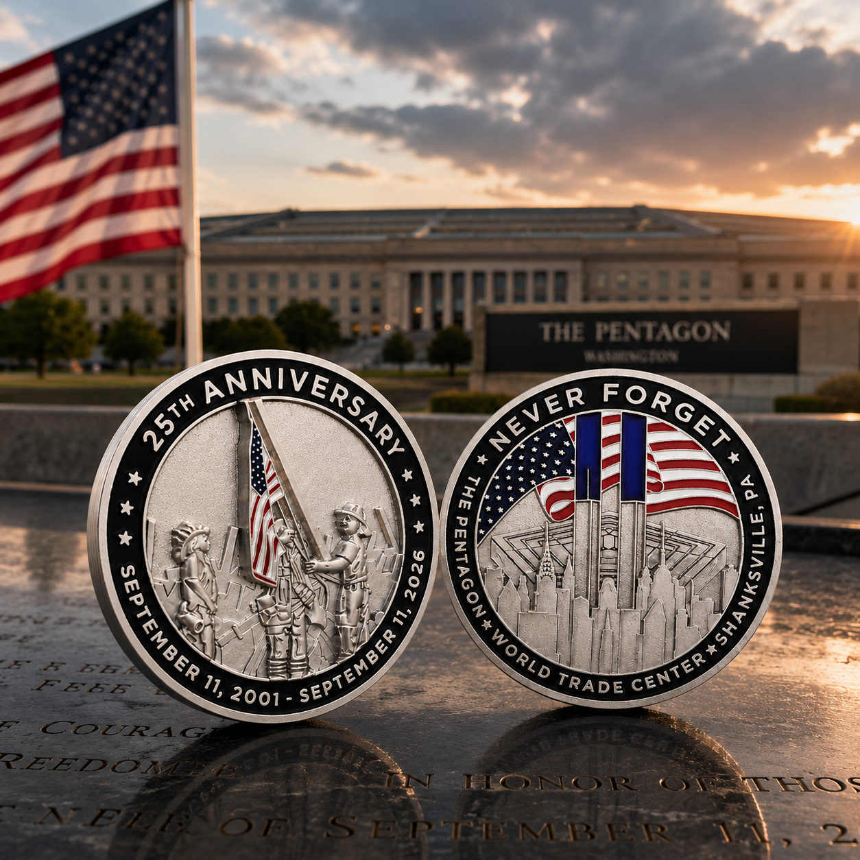 September 11 Never Forget 25th Anniversary Challenge Coin | Courage & Remembrance Edition | 2001–2026