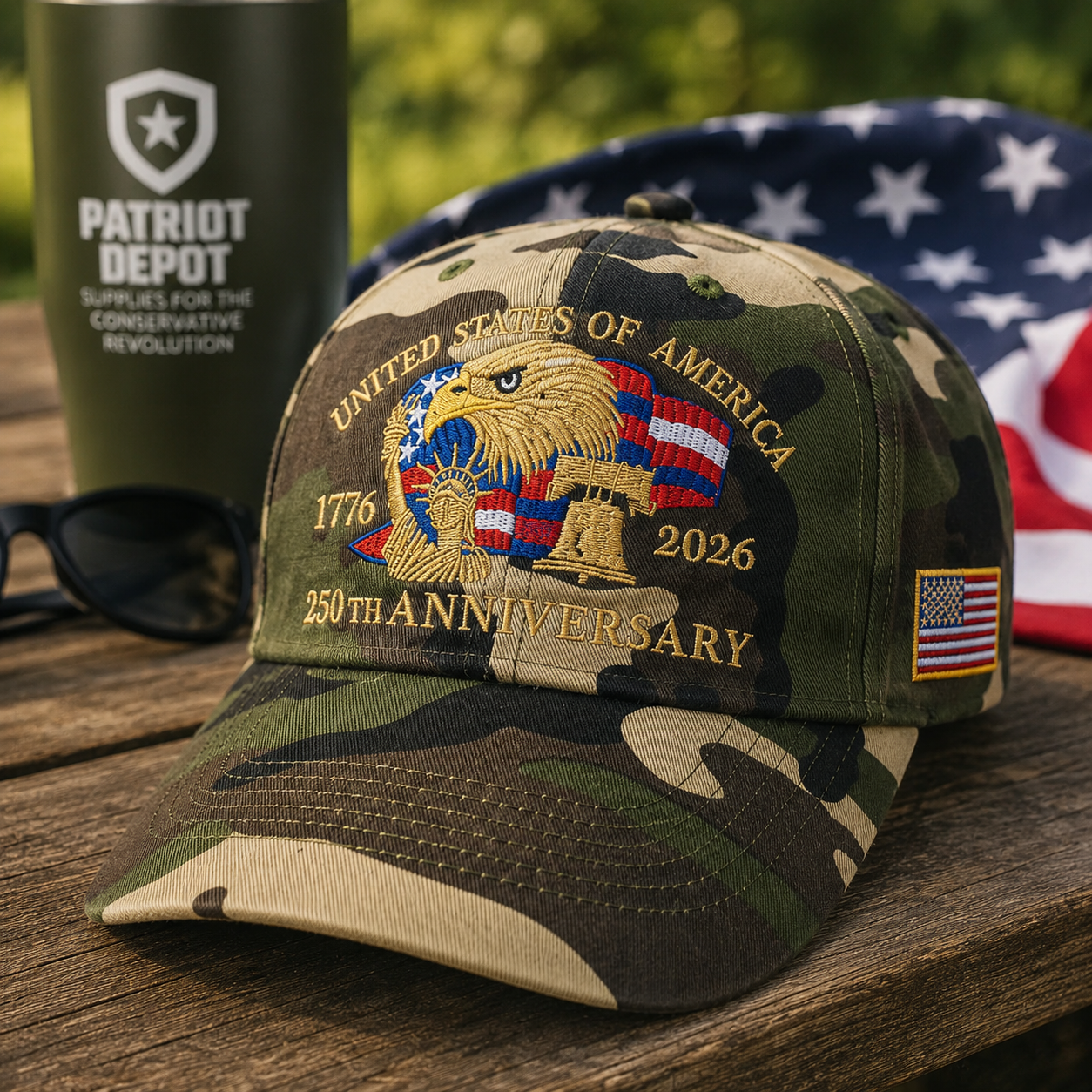 America 250th Commemorative Patriotic Hat – 1776–2026 Edition (CAMO)