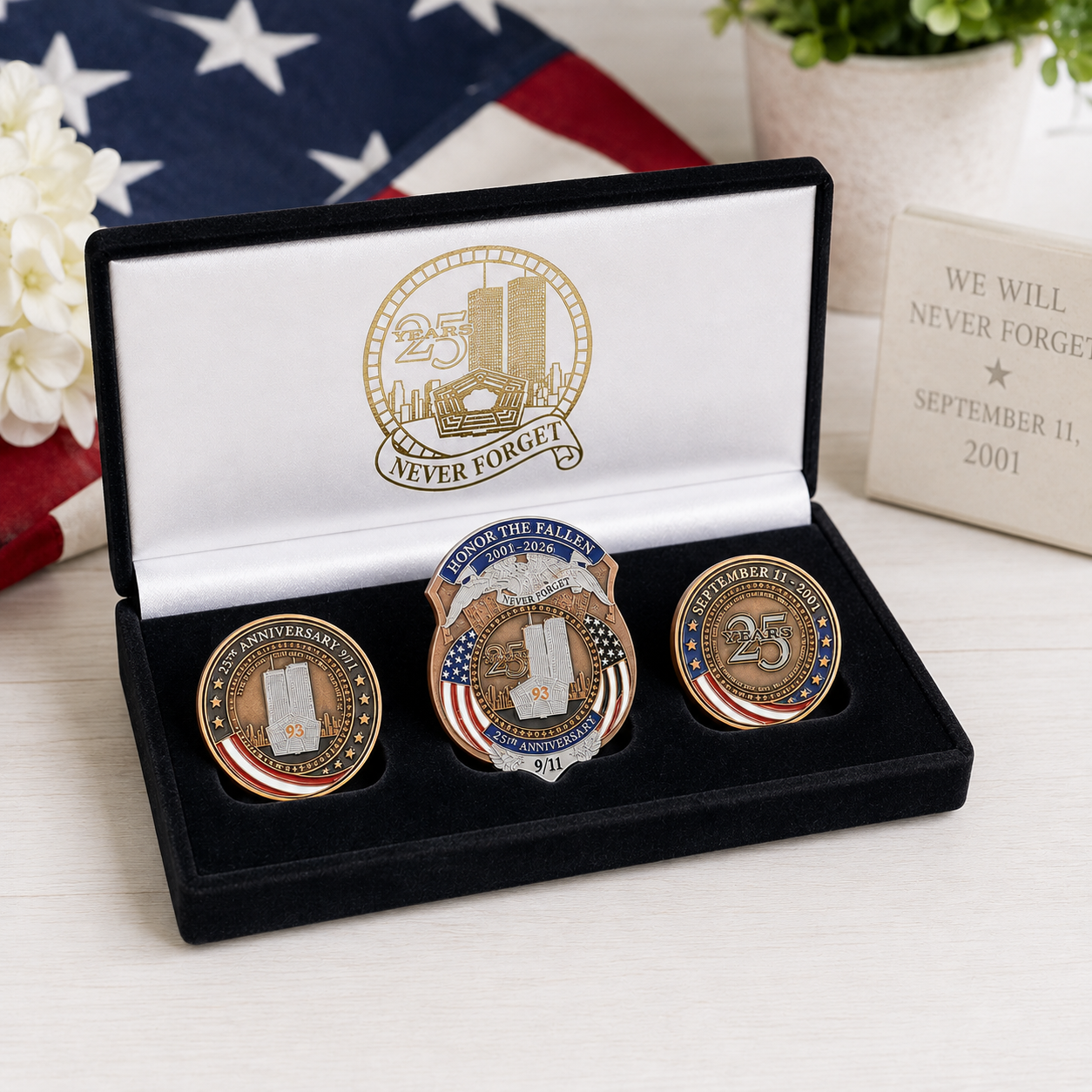September 11 25th Anniversary Honor the Fallen Commemorative Badge & Challenge Coin Collection | 2001–2026