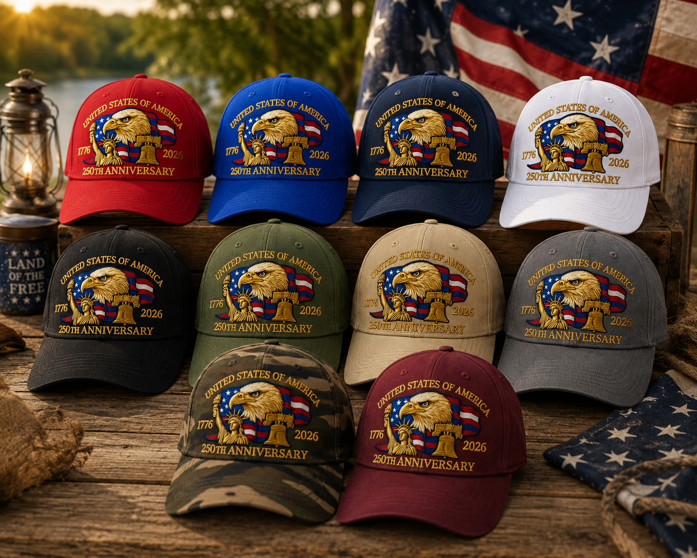 America 250th Commemorative Patriotic Hat – 1776–2026 Edition | 10 Hat Bundle