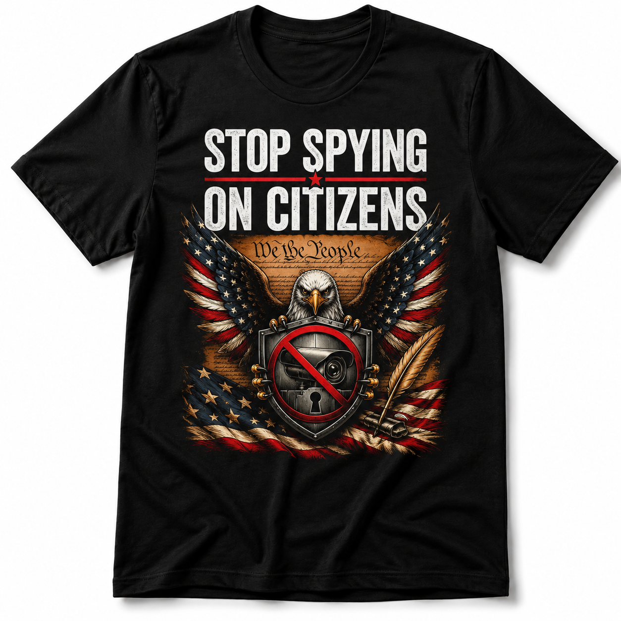 Stop Spying on Citizens T-Shirt – Patriotic American Eagle