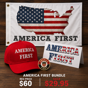 America First Patriotic Bundle – Flag, Hat, Lapel Pin & Bumper Sticker 4-Piece Set