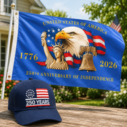Freedom 250 Flag & Hat Bundle | America 250th Anniversary Flag + Embroidered Navy Hat