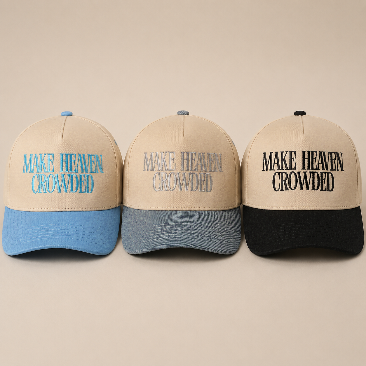 Make Heaven Crowded Premium Embroidered Trucker Hat – Faith Baseball Cap | USA Embroidery