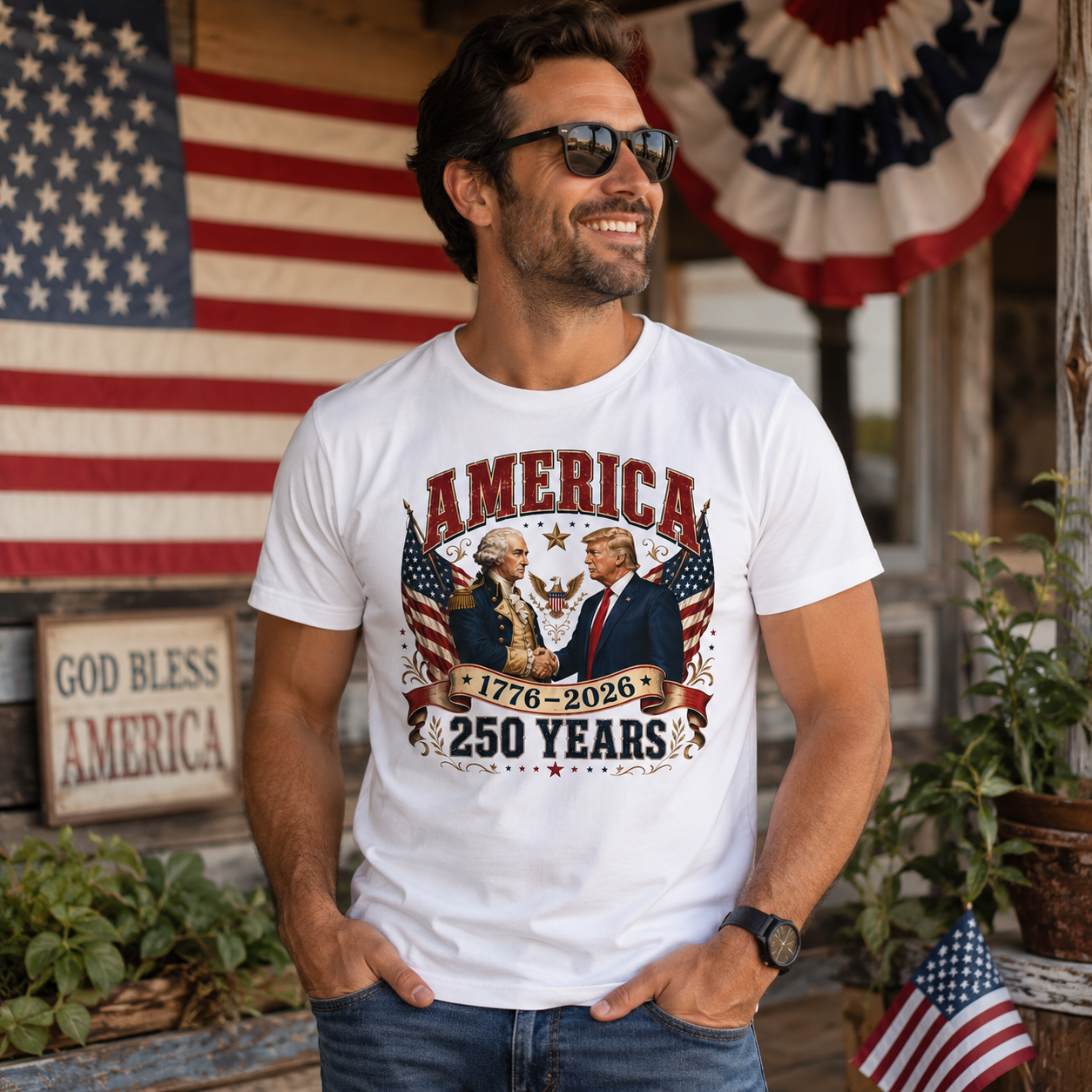 America 1776–2026: 250 Years Strong T-Shirt | Washington–Trump Edition
